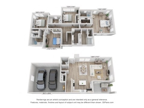 Floor plan for 4 beds, 3.5 baths, 2066 sqft